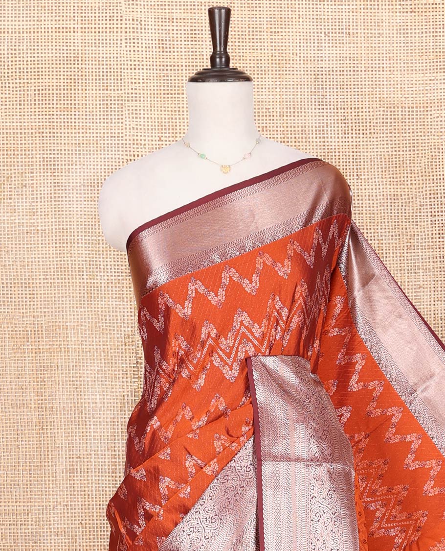 Orange Budget Silk Saree, Meticulously Crafted with Jacquard All Over Its Body, Complemented by a Contrast Traditional Zari Design Border, Grand Pallu, and Paired with a Contrast Blouse