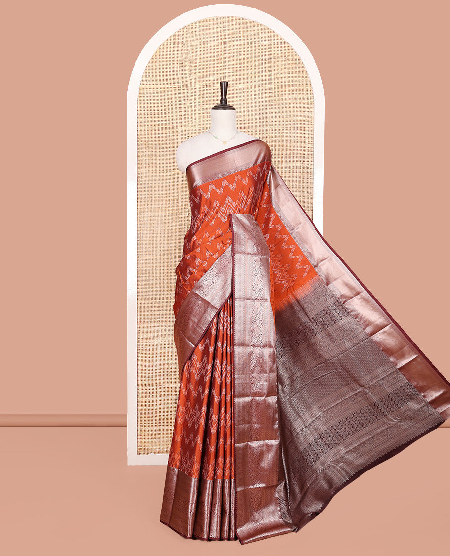 Orange Budget Silk Saree, Meticulously Crafted with Jacquard All Over Its Body, Complemented by a Contrast Traditional Zari Design Border, Grand Pallu, and Paired with a Contrast Blouse
