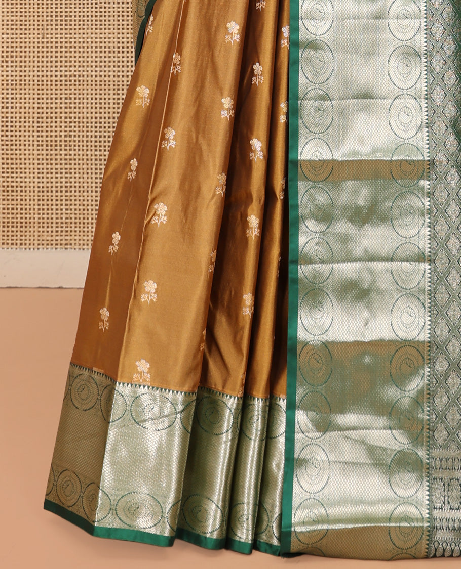 Mustard Budget Silk Saree, Decorated with Zari Buttas, Complemented by a Contrast Traditional Zari Border, Grand Jaal Pallu, and Contrast Blouse