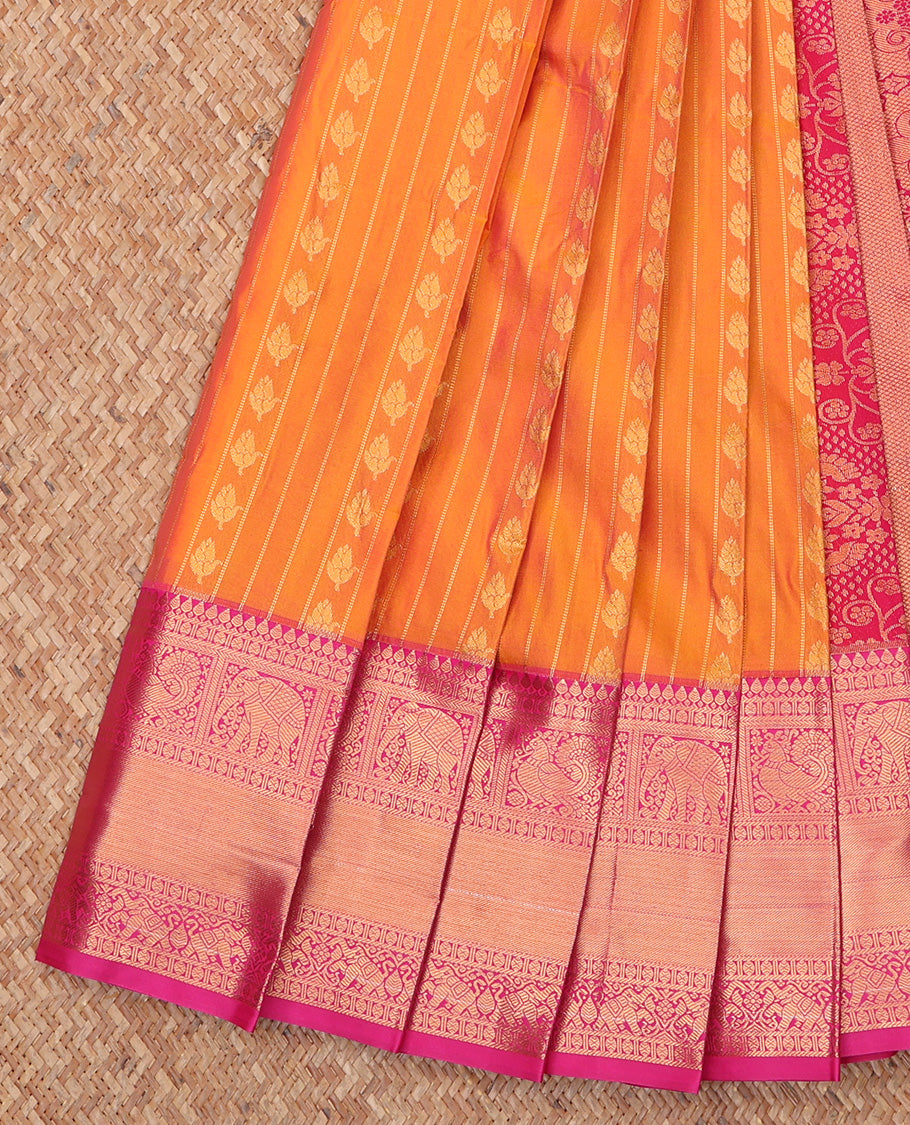 Orange Budget Silk Saree, Enriched with Zari Buttas and Stripes All Over Its Body, Complemented by Contrast Traditional Zari Designs Woven Border, Grand Pallu and Paired with a Contrast Blouse