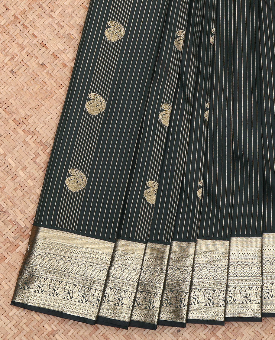 Green Budget Silk Saree, Bedecked with Paisley Buttas and Zari Stripes All Over Its Body, Highlighted by a Traditional Zari Design Border, Pallu of Jaal Design, and Paired with a Matching Blouse
