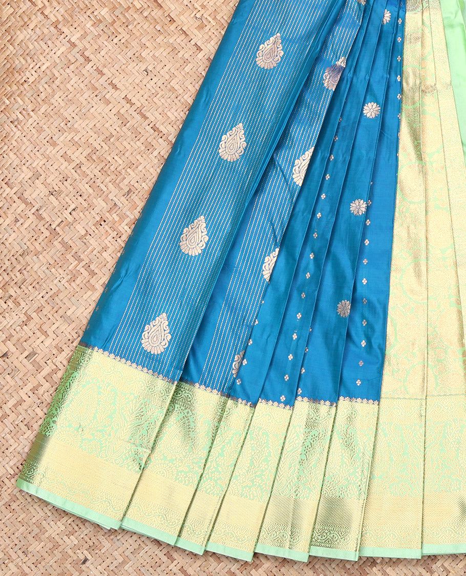Blue Budget Silk Saree, Embellished with Zari Designs, Contrast Traditional Zari Border, Grand Pallu, and a Contrast Blouse