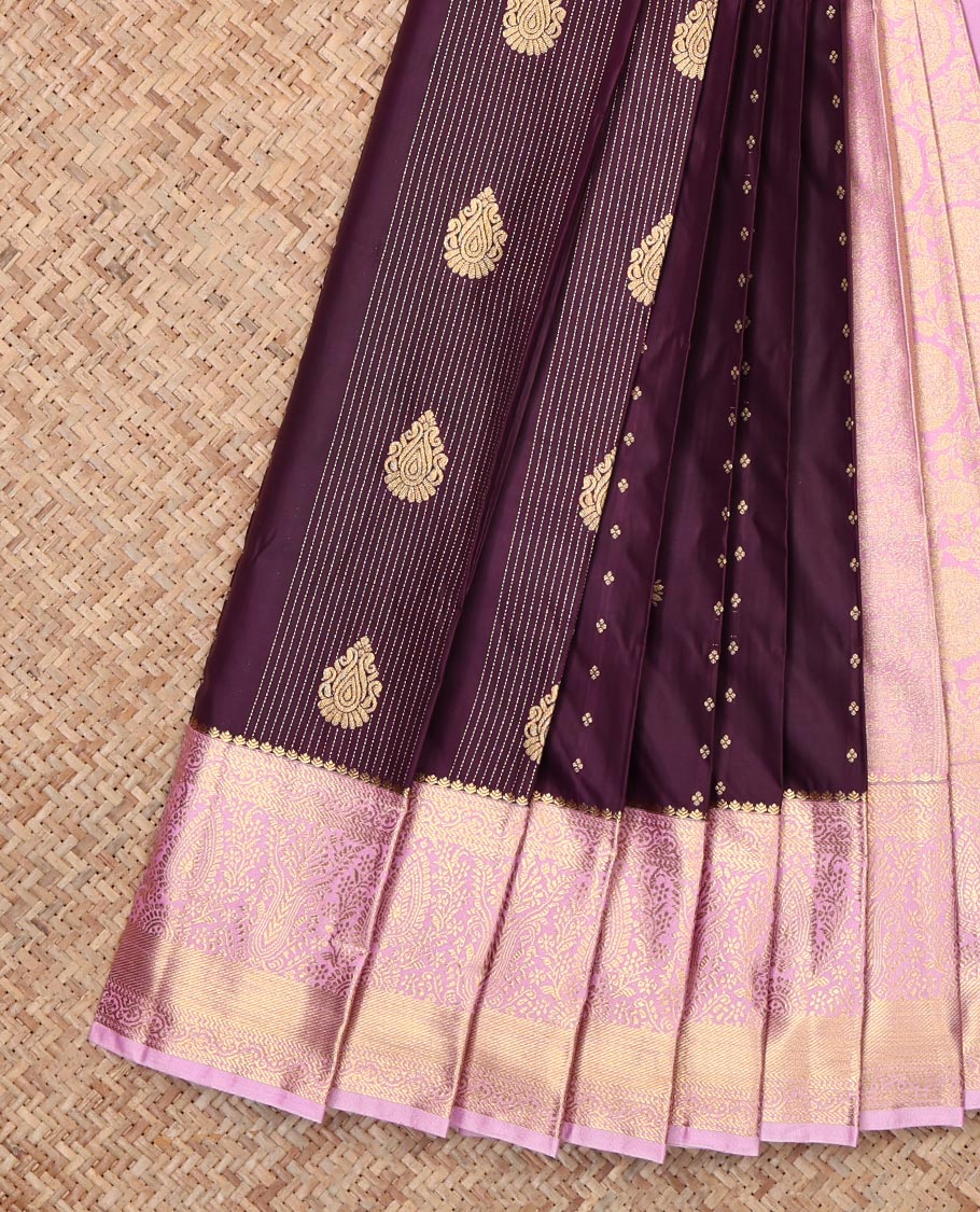 Brown Budget Silk Saree, Steeped in Richness of Zari Buttas and Stripes, Contrast Traditional Zari Border, Grand Pallu and a Contrast Blouse