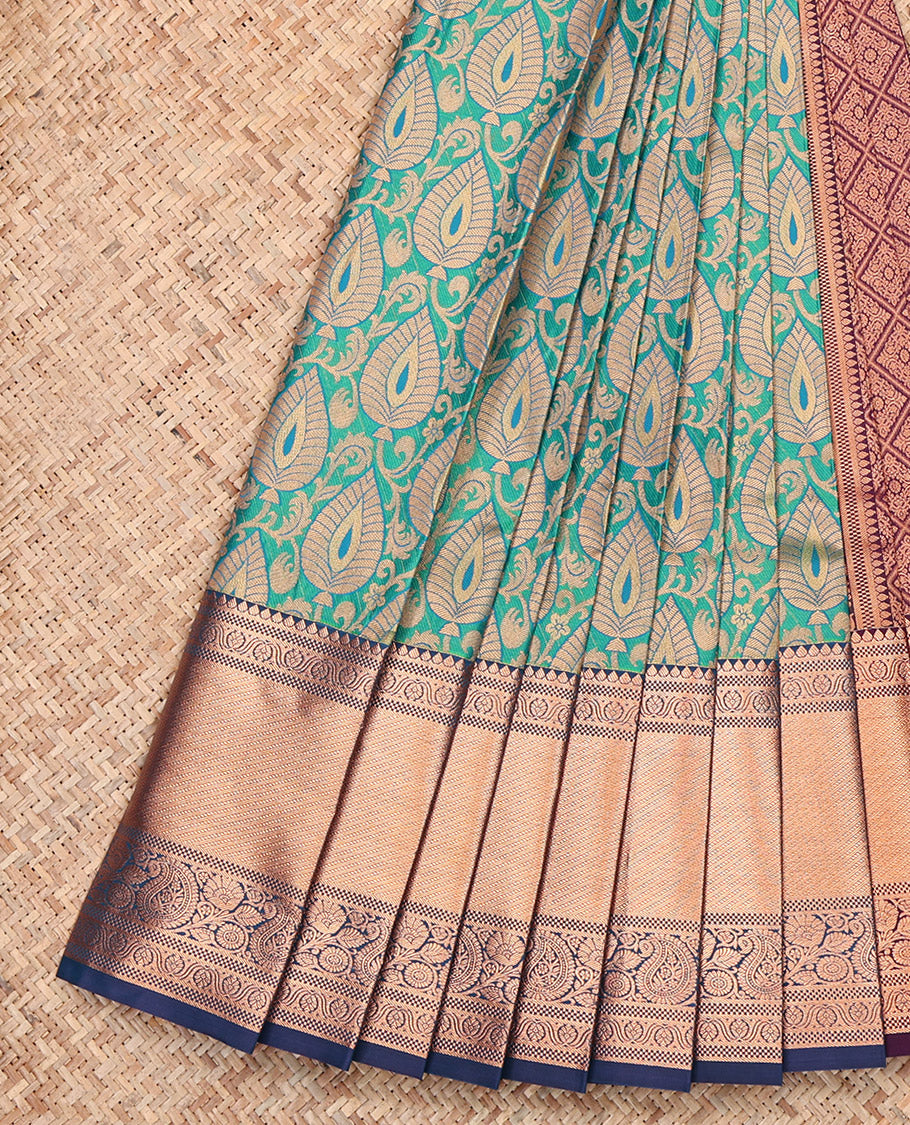 Peacock Color Budget Silk Saree, Beautiful Woven with Jacquard Design, Complemented by Contrast Traditional Zari Big Border, Jaal Pallu and a Contrast Blouse