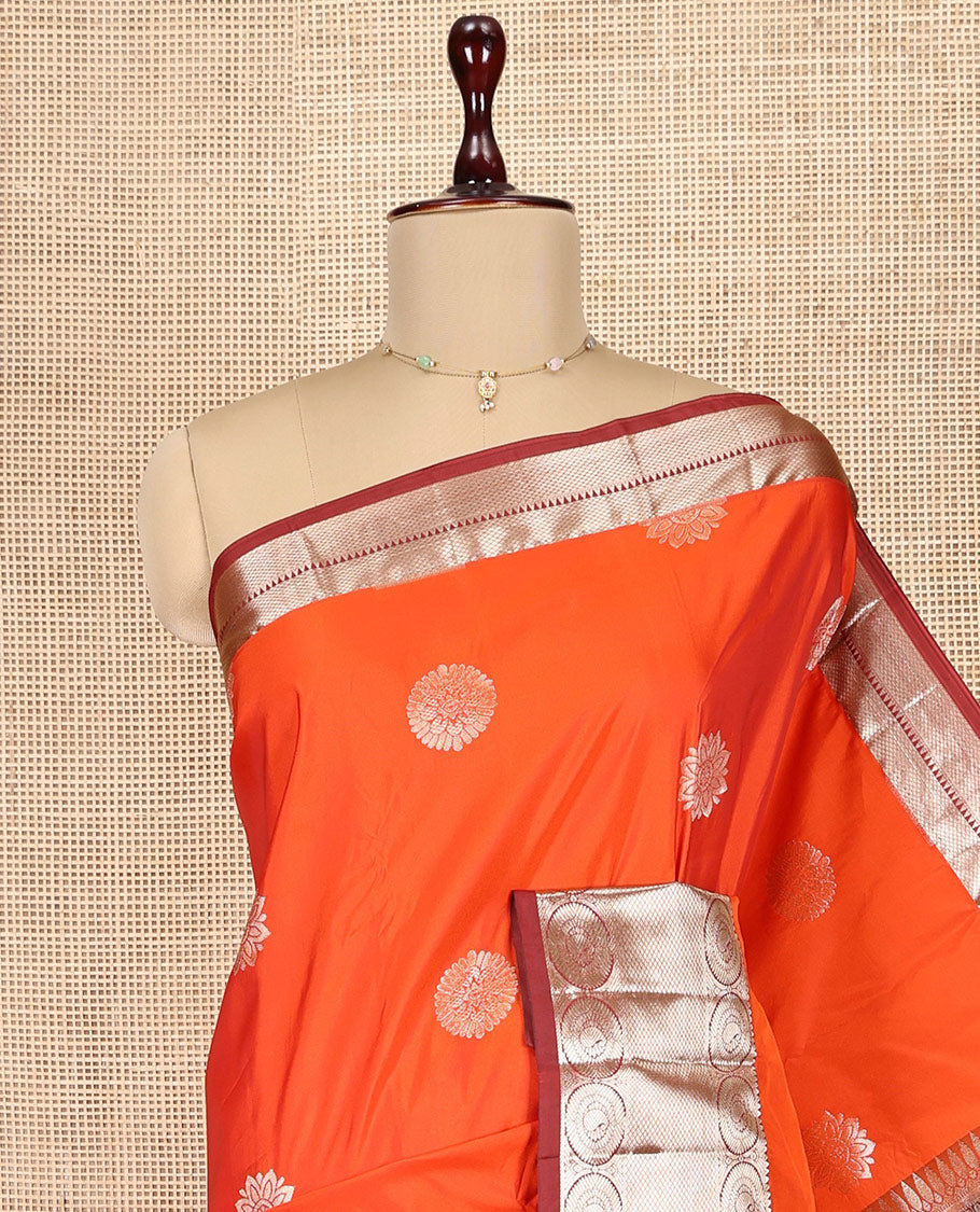 Orange Budget Silk Saree, Finely Crafted with Zari Buttas, Complemented by a Contrast Traditional Border, Pallu of Jaal Designs, and a Contrast Blouse