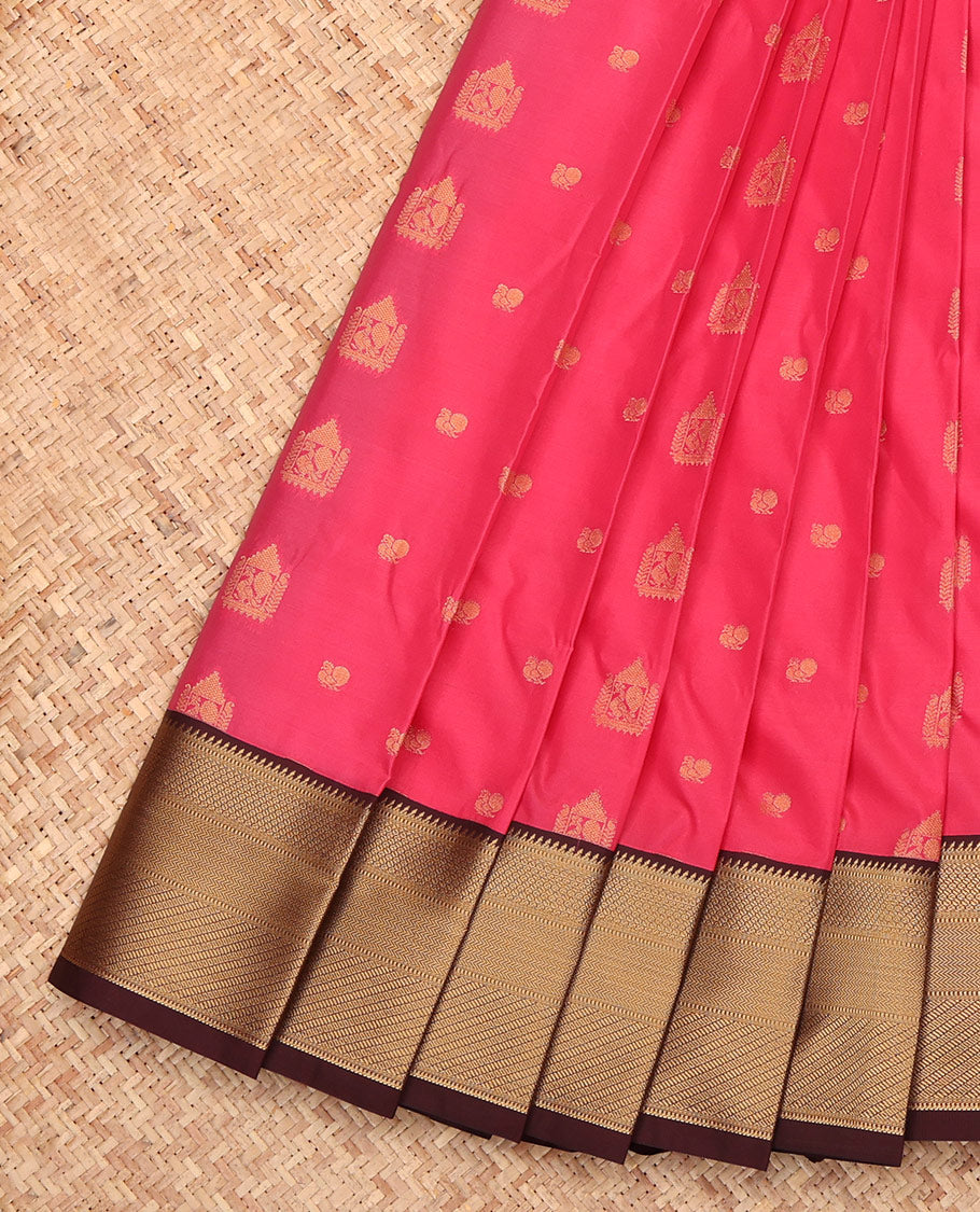 Pink Budget Silk Saree, Detailed with Zari Buttas, a Contrast Traditional Ganga-Jamuna Border, Intricate Pallu, and a Contrast Blouse
