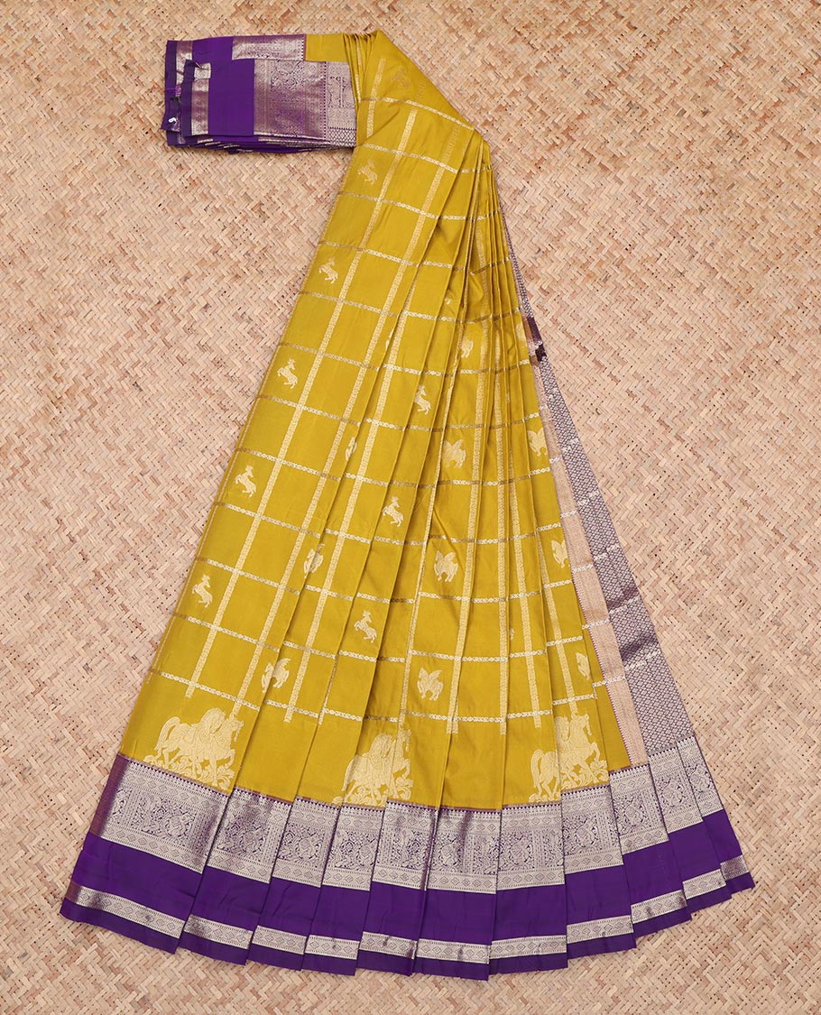Yellow Checks Budget Silk Saree