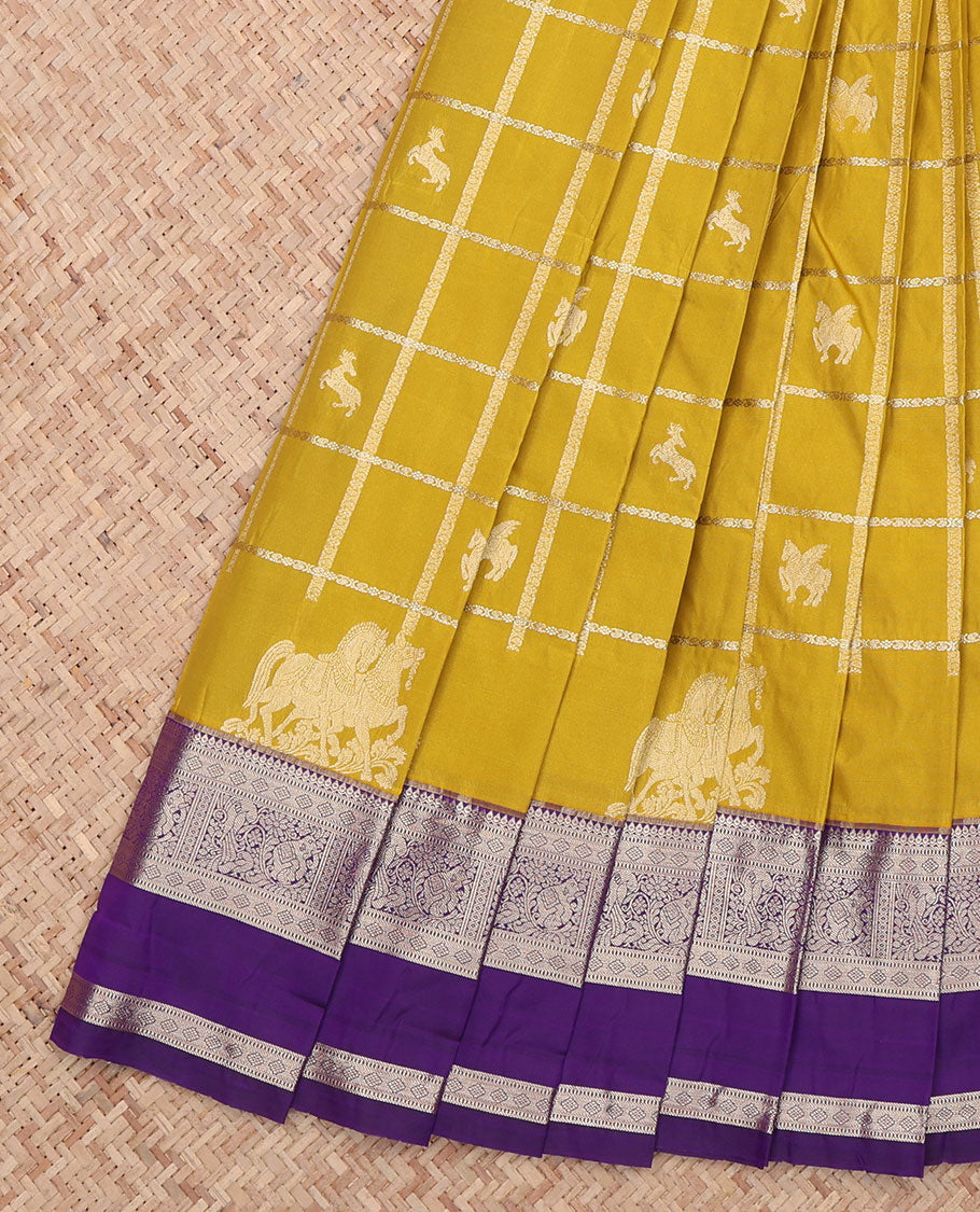 Yellow Checks Budget Silk Saree