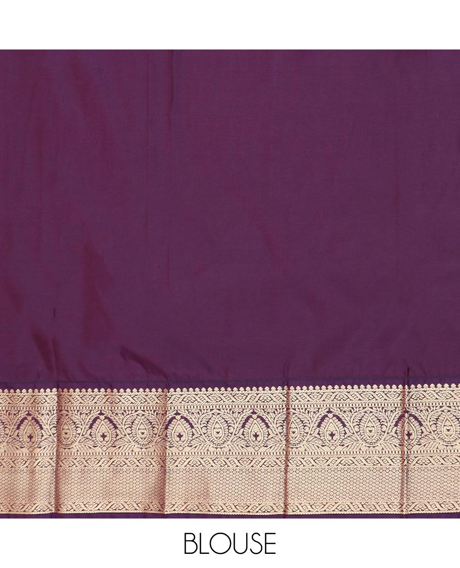 Red paisley buttas gift saree, contrast traditional zari design border, and jaal design pallu