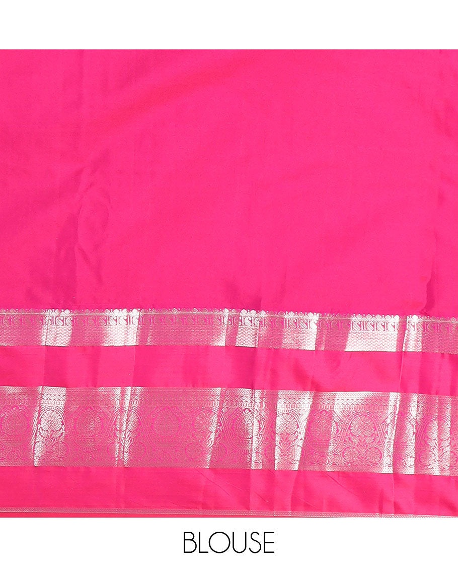 Green zari buttas budget silk saree, contrast traditional zari motifs border, and jaal pallu