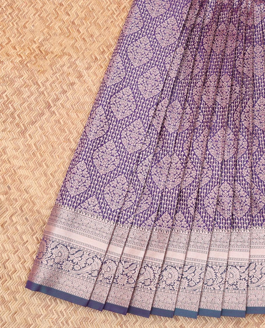 Violet Budget Silk Saree, Crafted with Jacquard Design, Complemented by Contrast Traditional Zari Border, a Grand Pallu and a Contrast Blouse