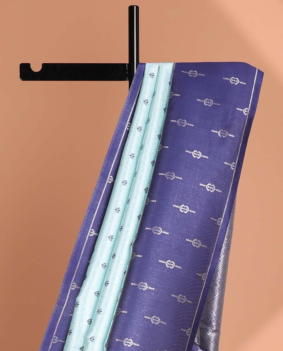 Light blue floral jacquard litchi silk saree with contrast zari design border & checked floral design pallu