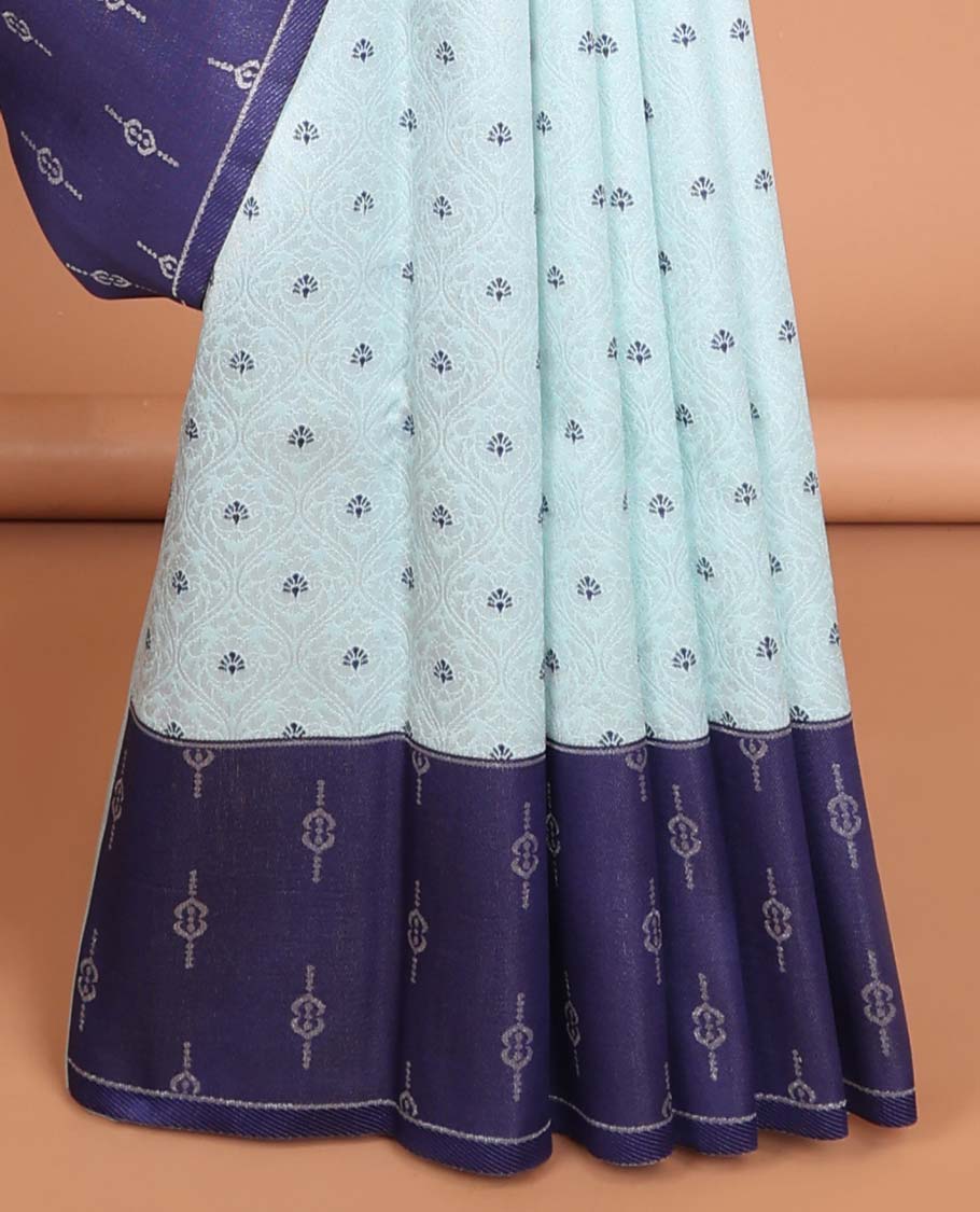 Light blue floral jacquard litchi silk saree with contrast zari design border & checked floral design pallu