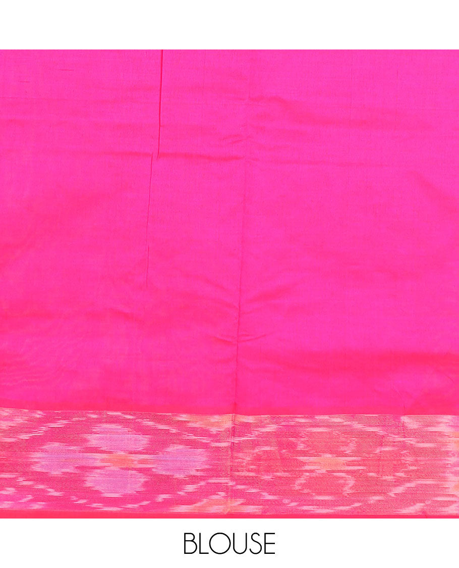 Green checked poly cotton saree, contrast ikkat border, and striped pallu