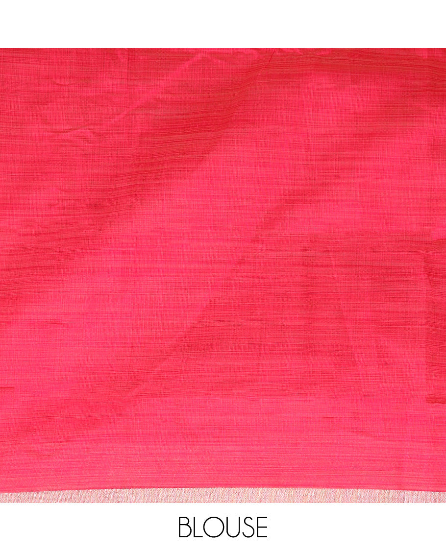 Green kalamkari floral vine printed Chirala cotton saree, plain border, and contrast floral printed pallu