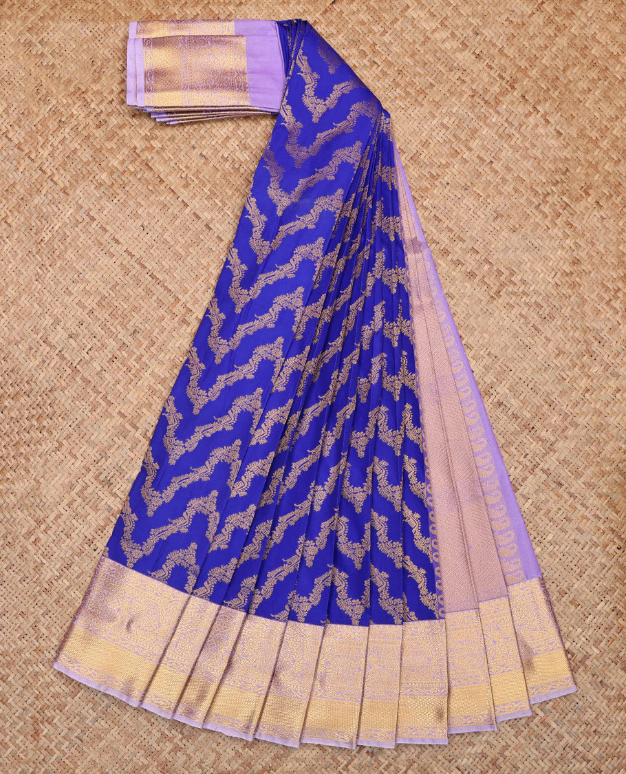 Blue Budget Silk Saree, Beautifully Bedecked with Jaal Jacquard Design on its Body, Complemented by Contrast Traditional Zari Border of Floral Creeper Design, Intricately Designed Pallu, and Paired with a Contrast Blouse