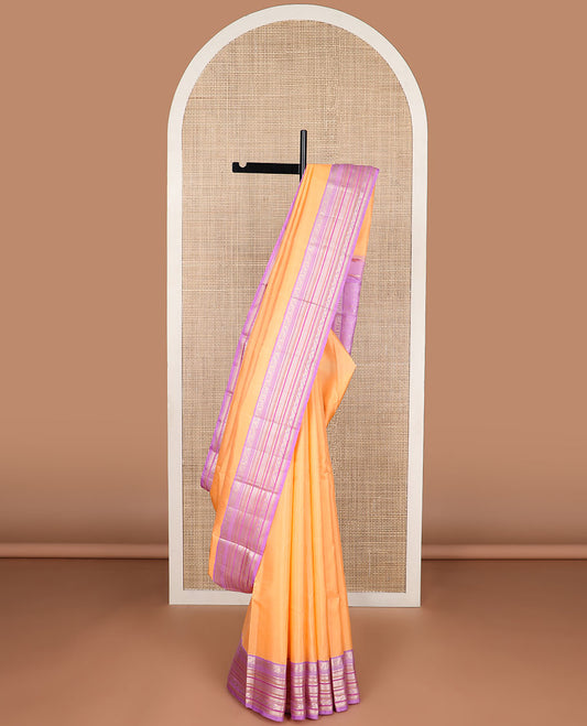 Orange buttas kancheepuram silk saree with contrast intricate zari design border & floral design pallu