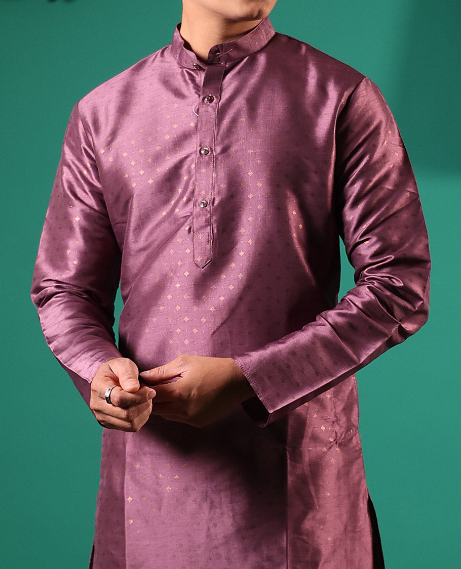 Purple buttas embossed with full-sleeved men's kurta