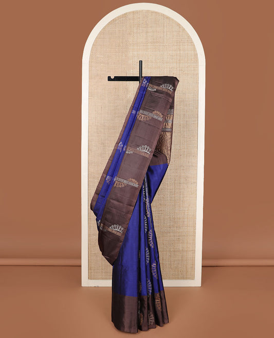 Ink blue zari design soft silk saree, contrast zari design border & pallu of intricate designs