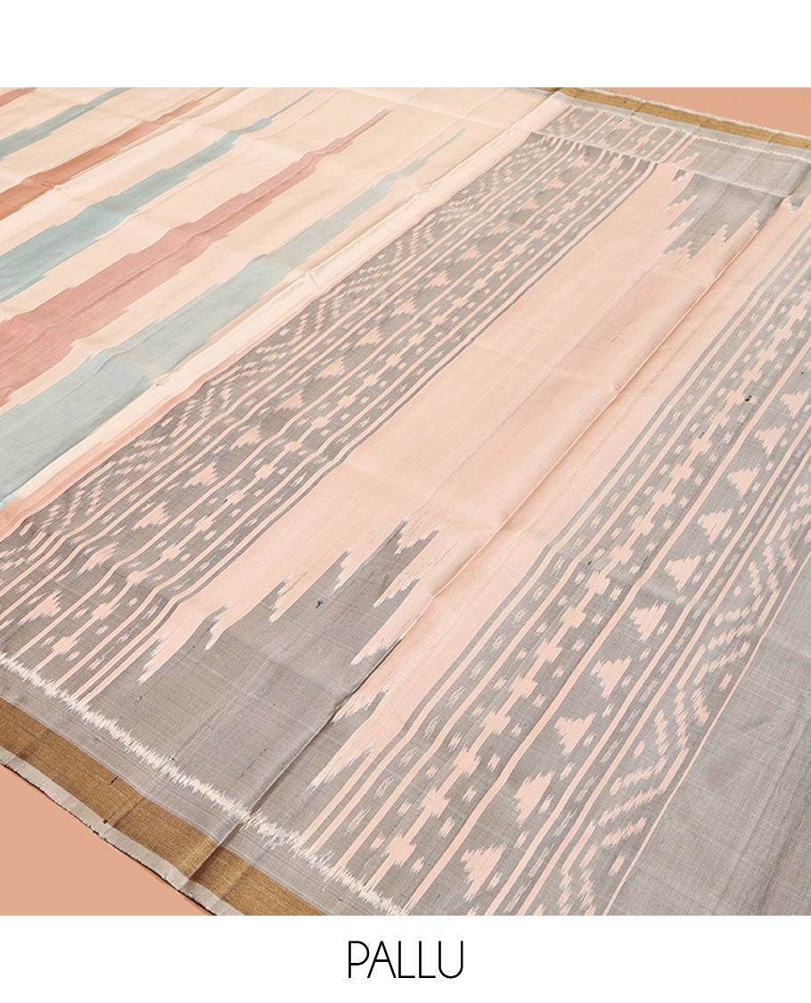 Multi-Color Mayuri Soft Silk Saree, Sparsely Woven with Thazampoo Rekku, Contrast Zari Border, Pallu of Ikat Design, and a Contrast Blouse