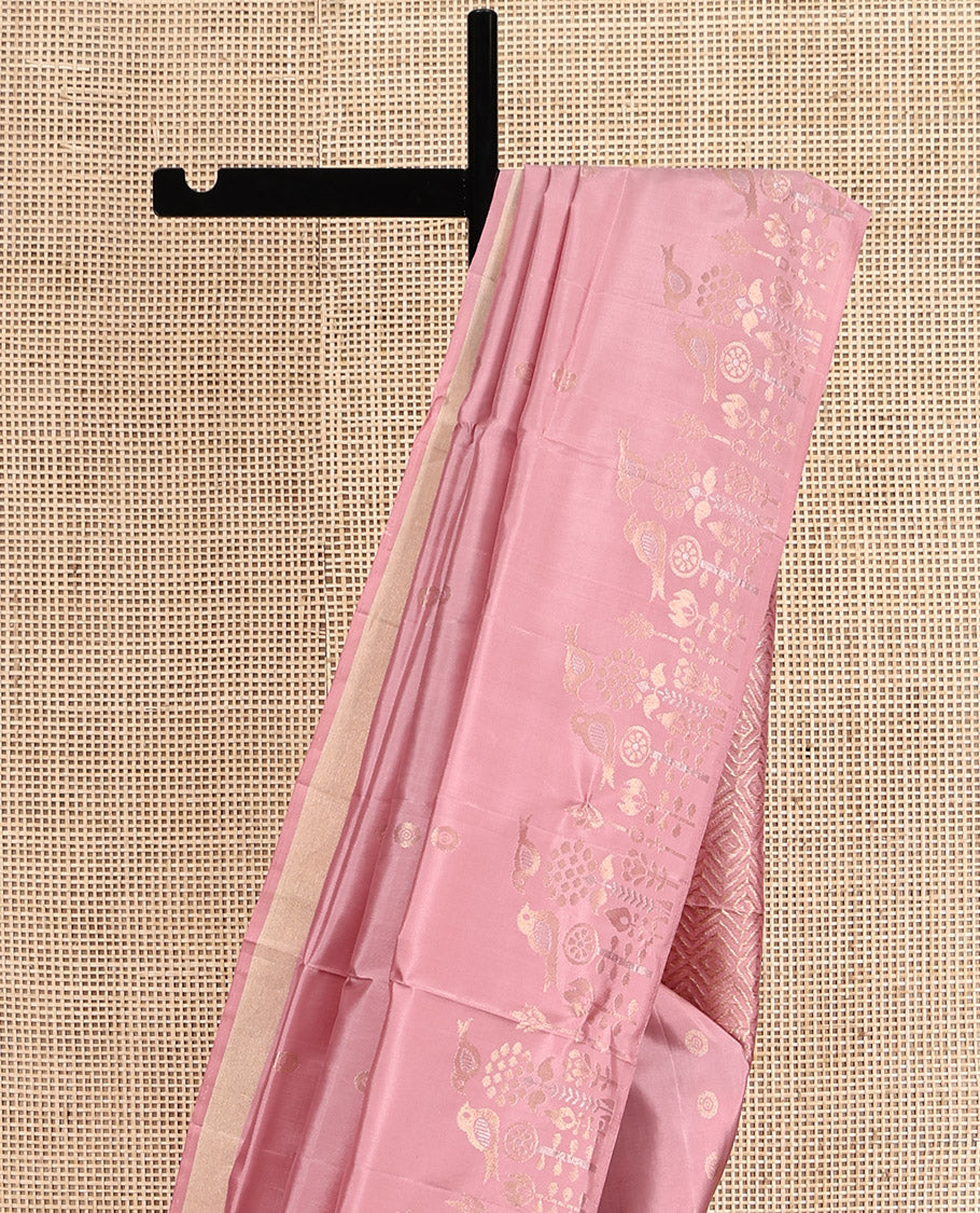 Pink Mayuri Soft Silk Saree, Subtly Enriched with Buttas, Subtly Woven Border, Pallu of Geometric Designs, and a Matching Blouse