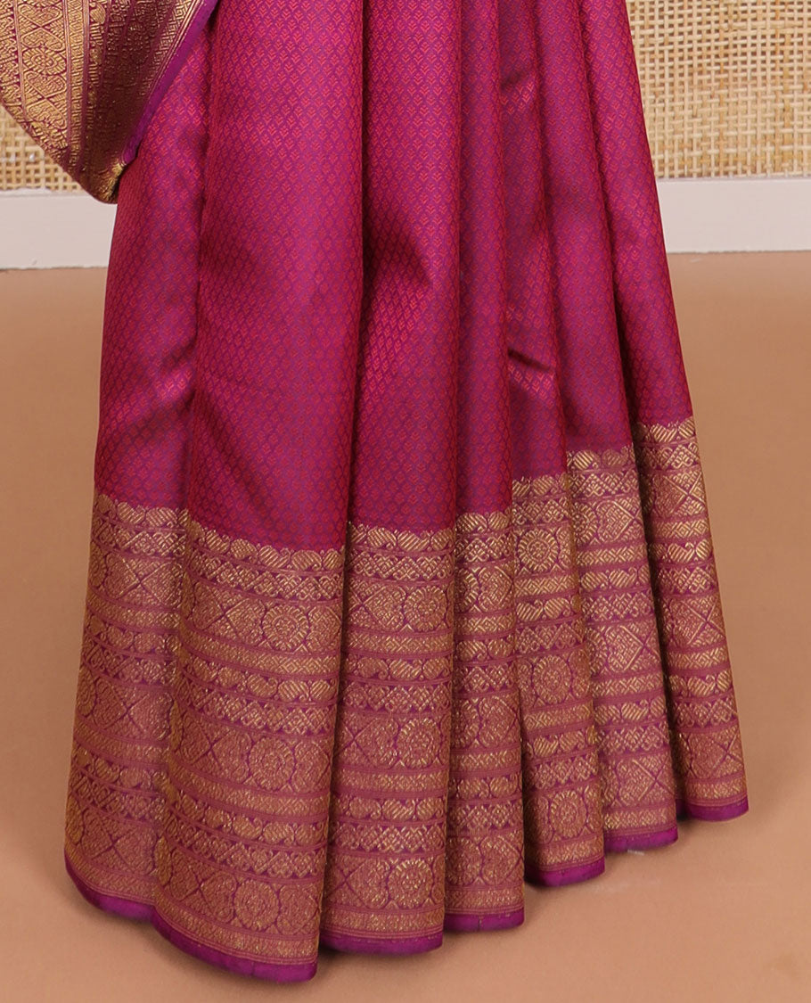 Magenta jaal design silk saree with self zari border of manga, poo chakram design & floral design pallu