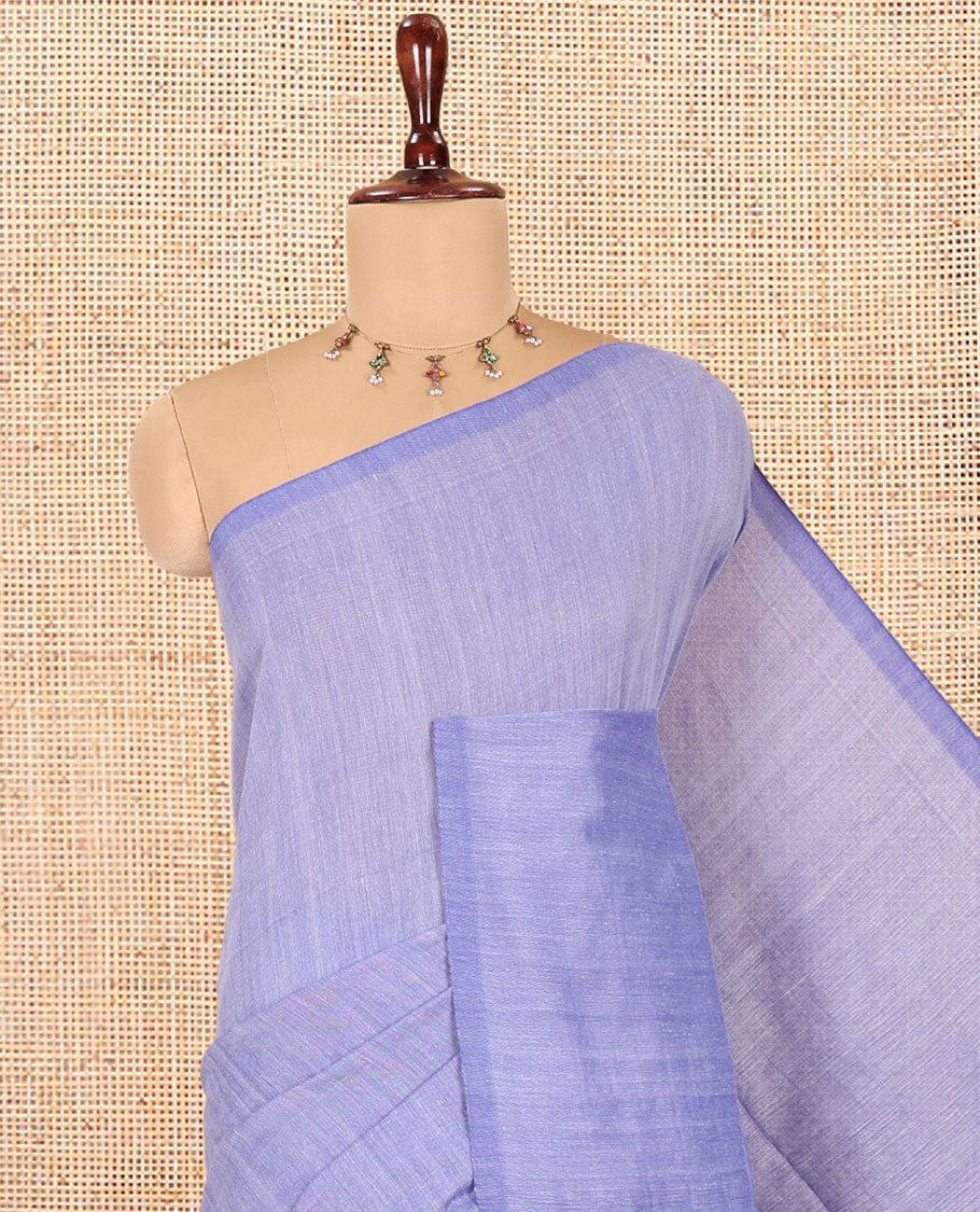 Borderless Blue Plain Khadi Cotton Saree, a Self-Pallu with Tassels, and a Matching Blouse