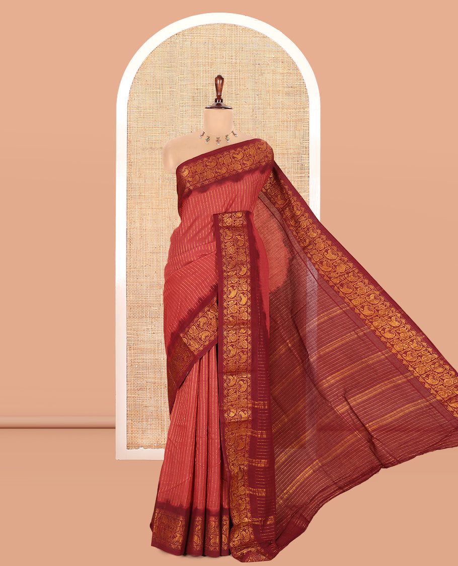 Rust Sungudi Cotton Saree