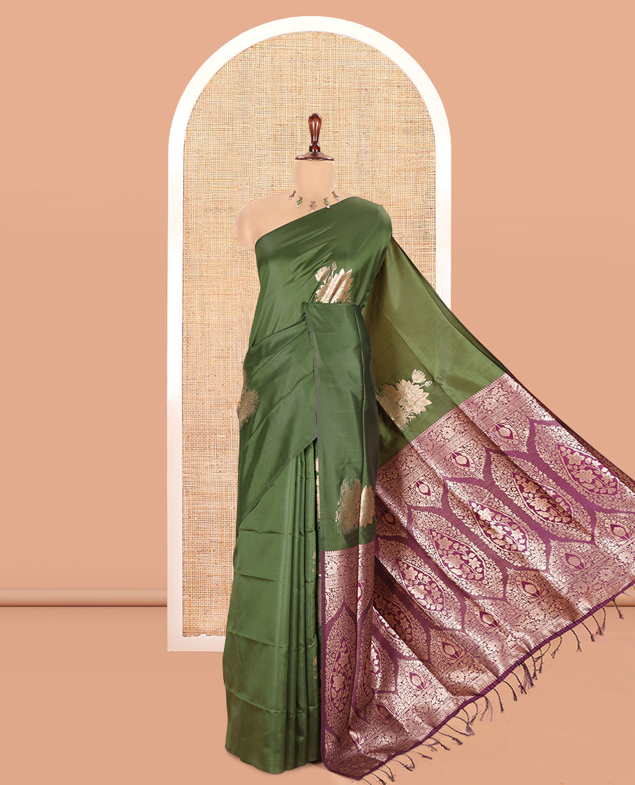 Borderless Olive Green Elite Soft Silk Saree