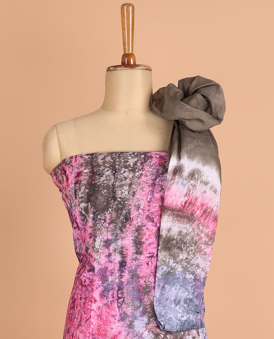 Multi-color chudidhar material pure cotton batik print top with cotton pants & double side hand print dupatta