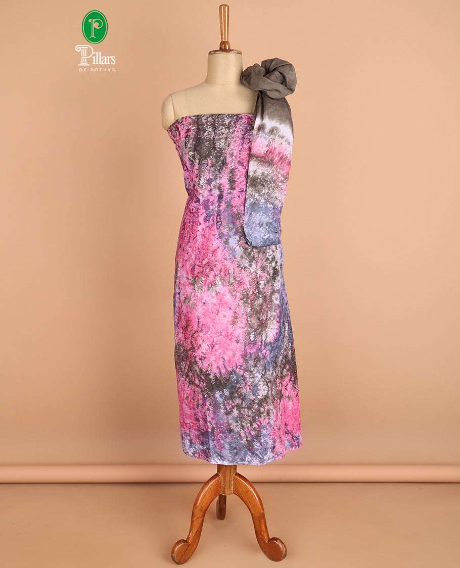 Multi-color chudidhar material pure cotton batik print top with cotton pants & double side hand print dupatta