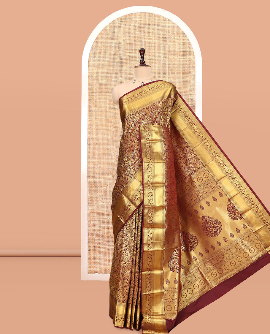 Maroon Budget Silk Saree, Decked Up with Jacquard Design, a Zari Border, Grand Pallu, and a Matching Blouse