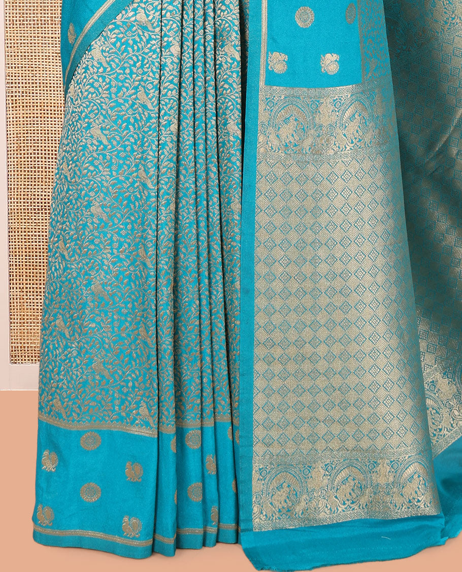 Rama Blue Semi-Mysore Silk Saree