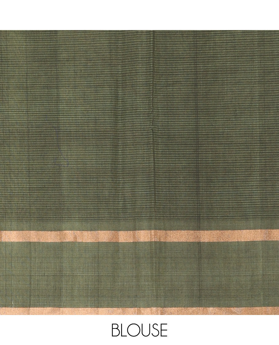 Brown zari buttas silk cotton saree, contrast zari buttas woven border and pallu of intricate designs