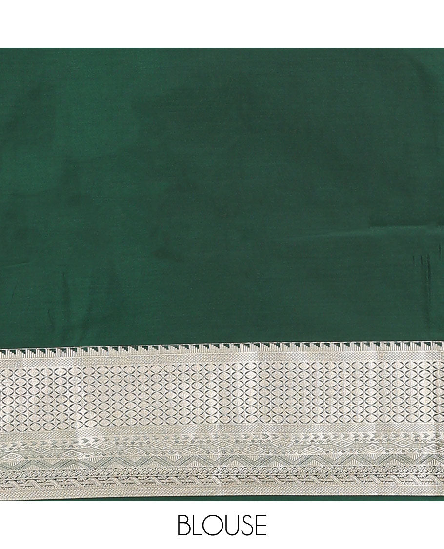 Brown tree buttas soft silk saree, contrast traditional zari design border, and floral design pallu