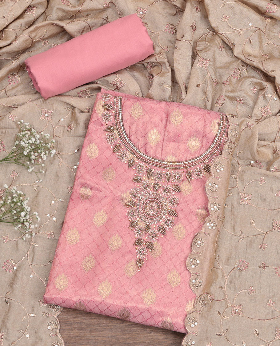 Peach Tissue Material Chudidar Set