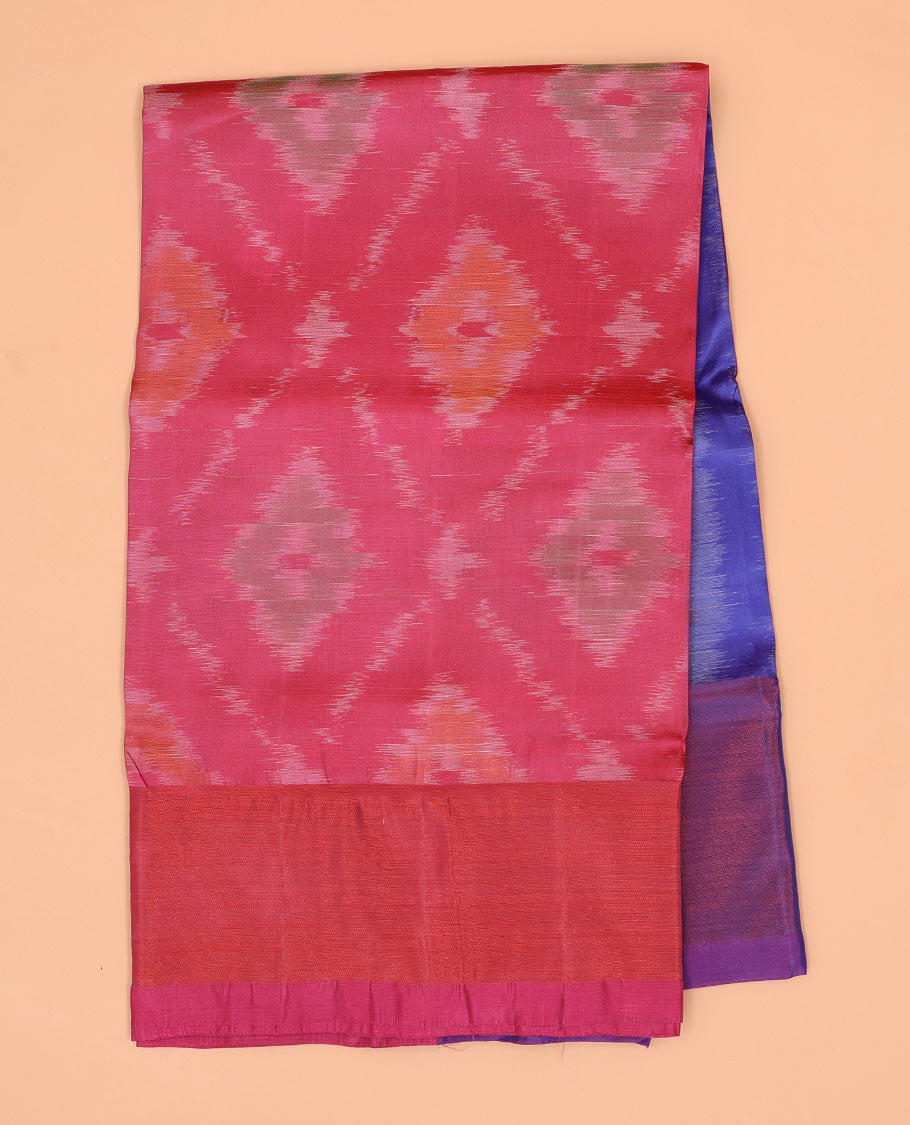 pink ikkat argyle semi-uppada saree with contrast zari border & argyle ikkat design enclosed with motifs pallu