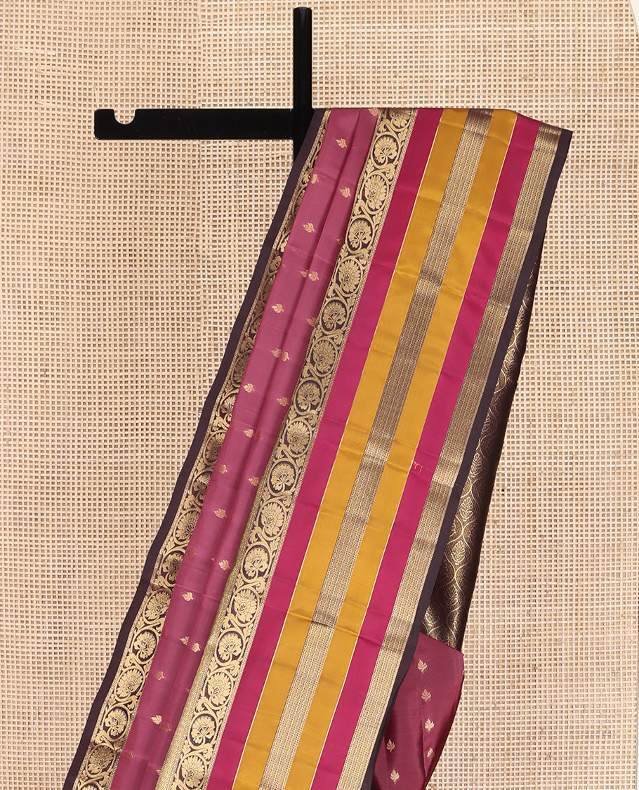 Burgundy Vasundhara Lite Silk Mix Saree, Detailed with Zari Buttas on Its Body, Complemented by a Contrast Border of Jaal, Kodi Visiry, and Neli Designs, Grand Ogee-Patterned Pallu, and Paired with a Contrast Blouse
