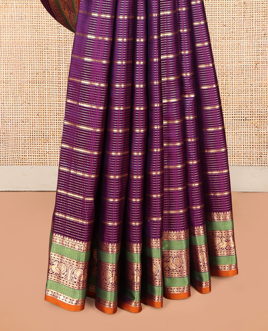 Purple Striped Vasundhara Lite Silk Mix Saree, a Semi-Contrast Rudraksham-Mayil Border, a Matching Blouse
