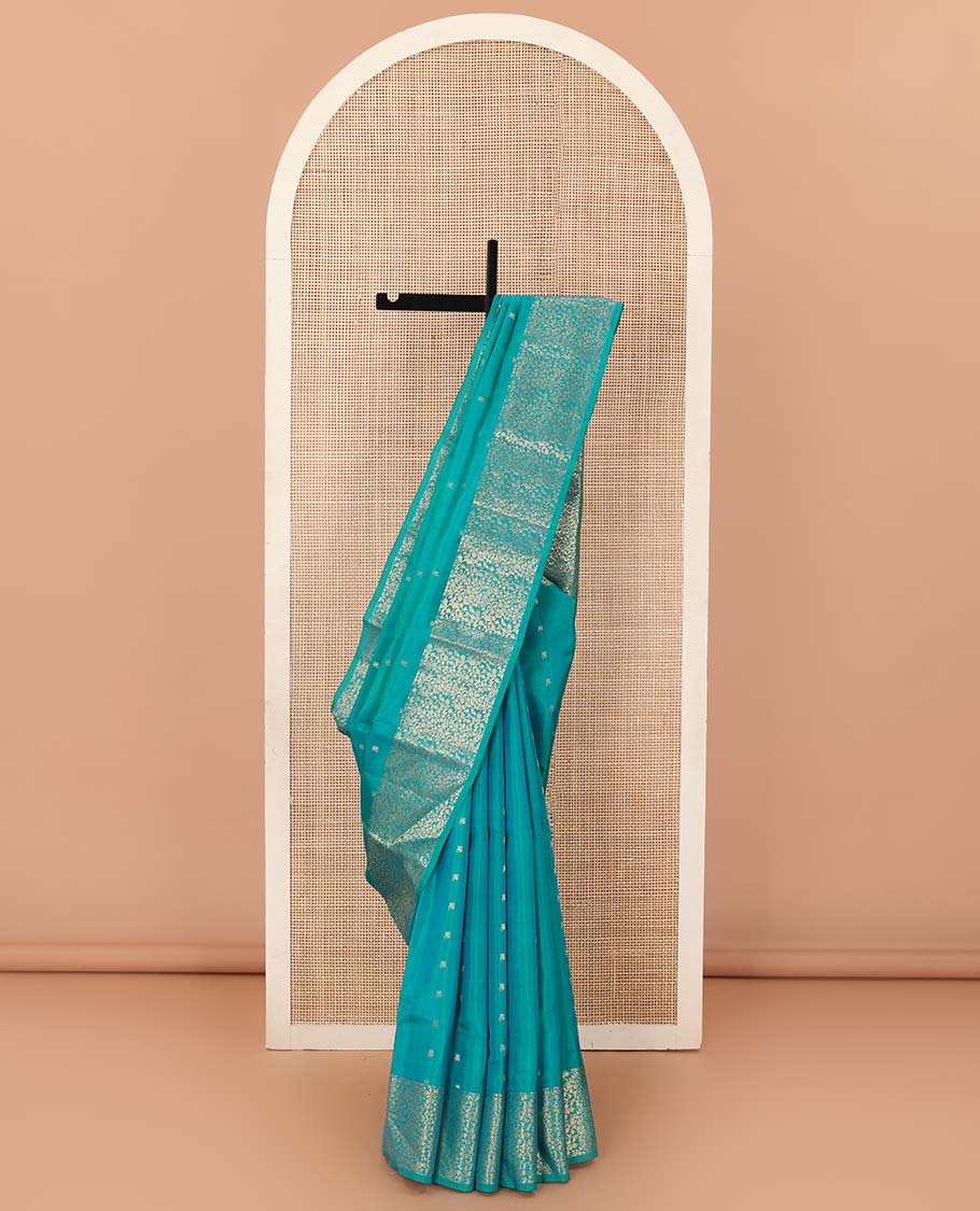 Blue zari buttas Vasundhara silk mix saree, floral jaal zari woven border and pallu