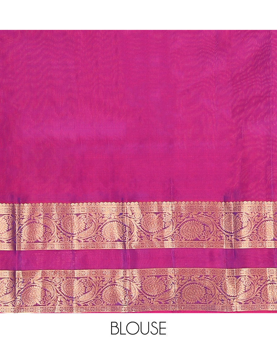 Blue Vasundhara Lite Silk Mix Saree, Prettified with Zari Buttas on Its Body, Complemented by a Contrast Rettai Pettu Border of Thilakam Mokku, and Kodi Visiry Designs, Opulently Embellished Pallu, and Paired with a Contrast Blouse