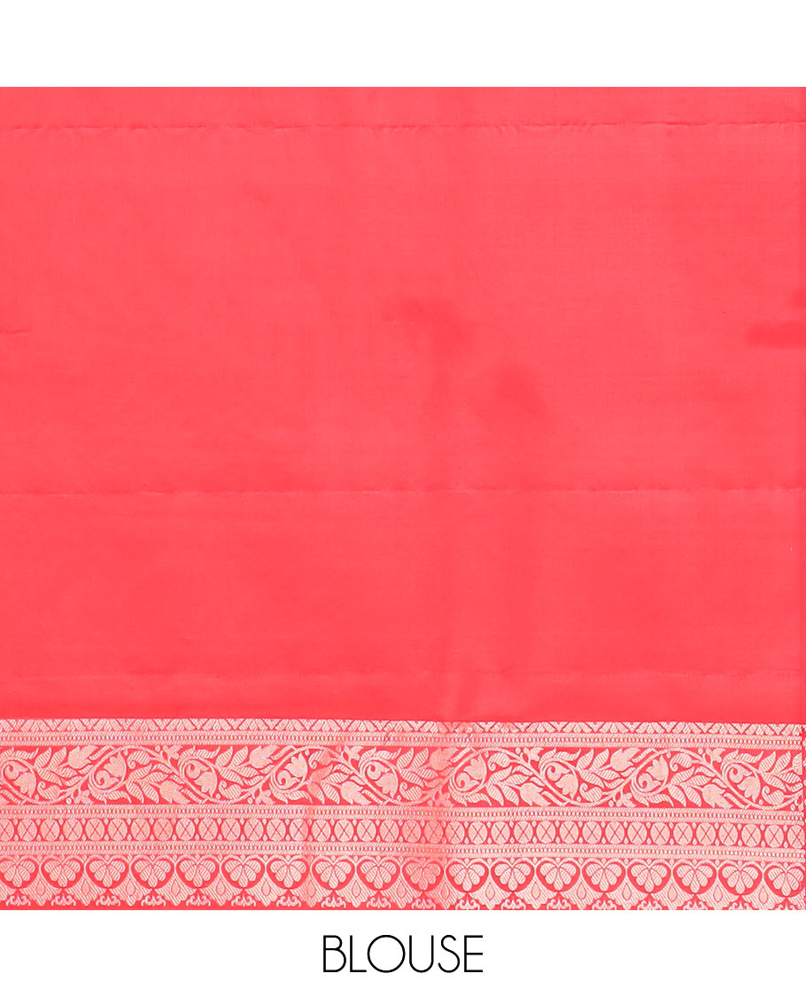 Gold iruthalai pakshi buttas woven silk saree, contrast border of thilakam mokku, neli, and kodi visiry designs, and pallu of traditional zari designs