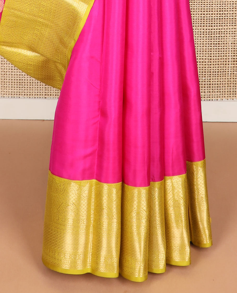 Pink buttas silk saree with contrast intricate zari design border & jaal design pallu