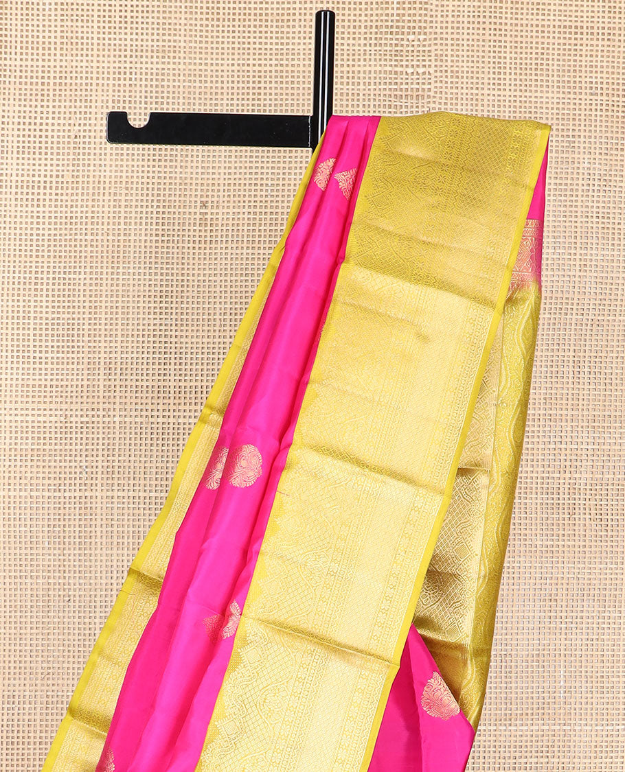Pink buttas silk saree with contrast intricate zari design border & jaal design pallu