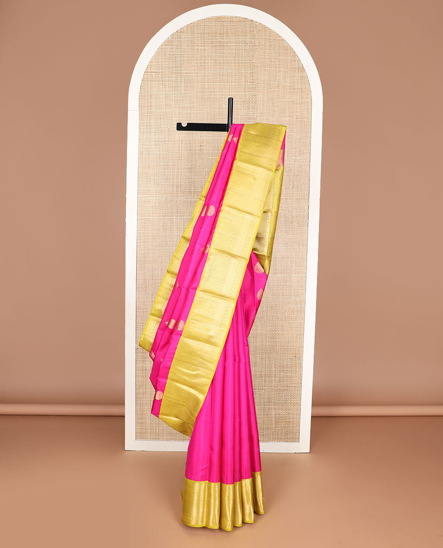 Pink buttas silk saree with contrast intricate zari design border & jaal design pallu