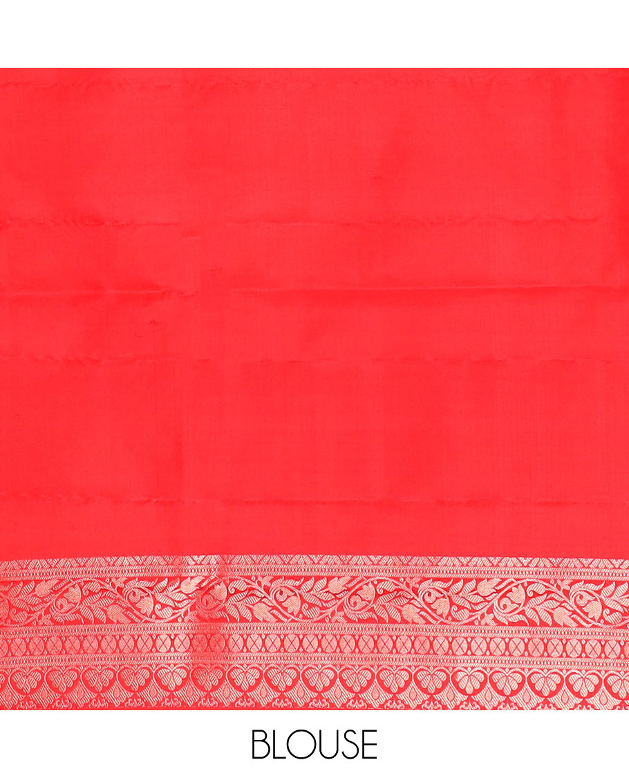 Green iruthalai pakshi buttas silk saree with contrast border of thilakam mokku, leaf vine, paisa, and kodi visiry designs, and intricate pallu