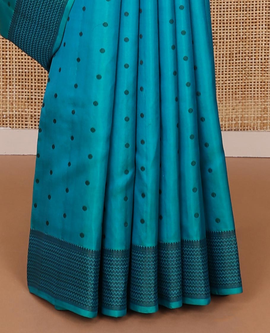 Blue buttas silk saree, thread border of thilakam,muthu & vanki designs & jaal pallu