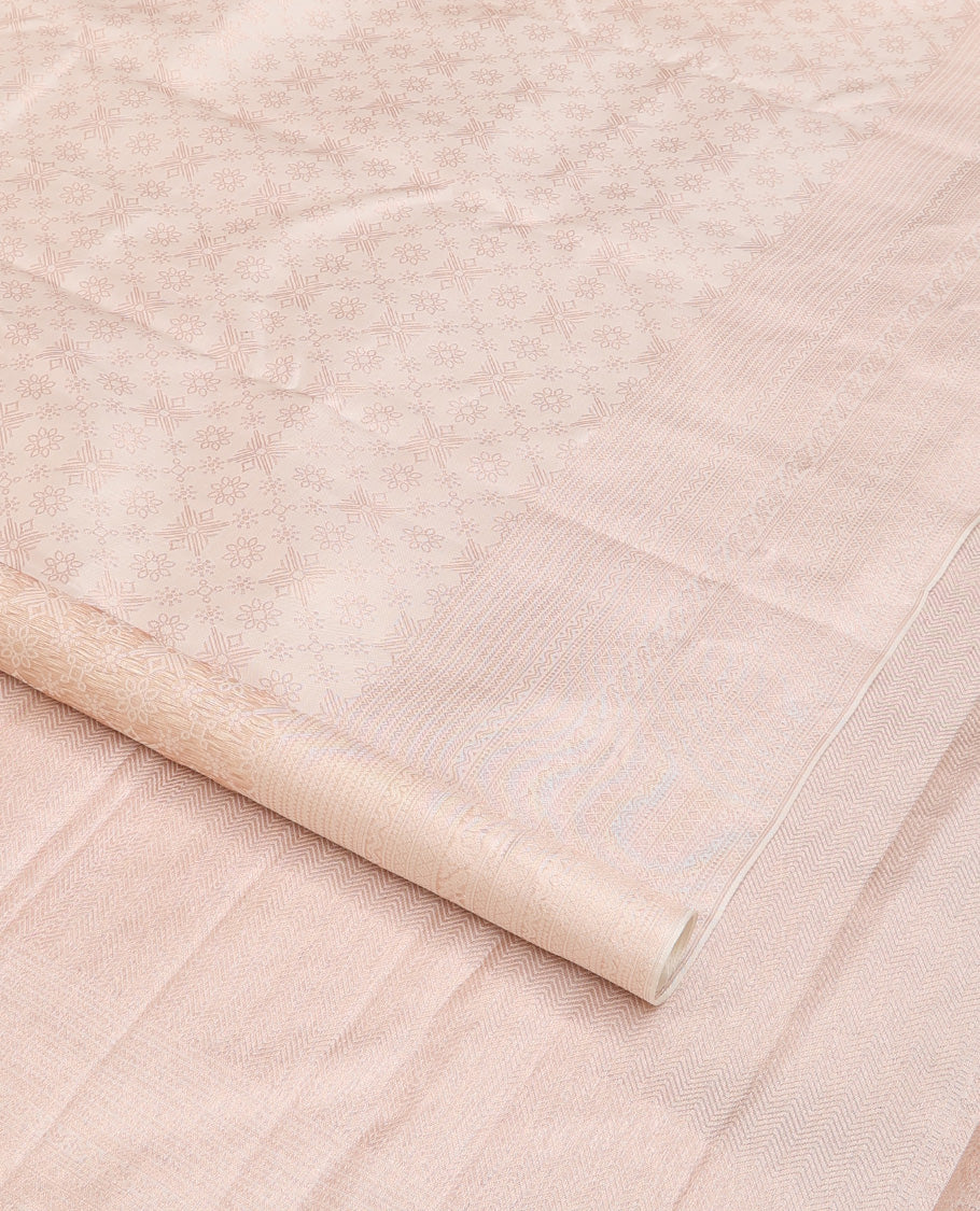 Cream jacquard wedding silk saree, zari border of neli, rettai neli, and traditional designs, and vanki pallu