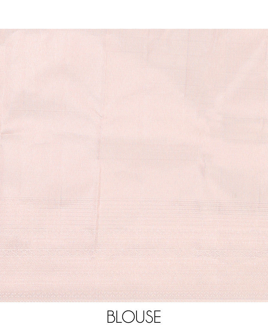 Cream jacquard wedding silk saree, zari border of neli, rettai neli, and traditional designs, and vanki pallu