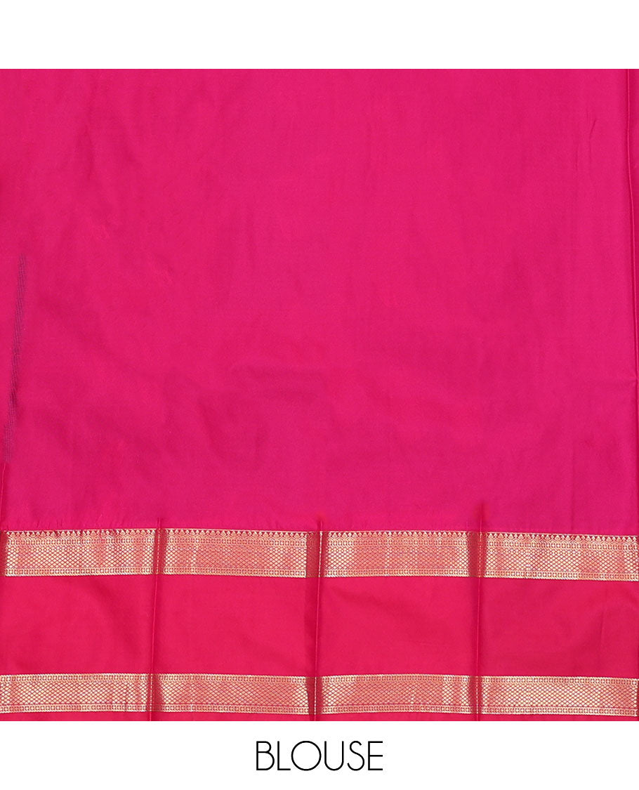 Blue Budget Silk Saree, Beautified with Buttas All Over Its Body, Complemented by a Contrast Traditional Zari Design Rettai Pettu Border, Gracefully Woven Pallu of Jaal Designs, and Paired with a Contrast Blouse